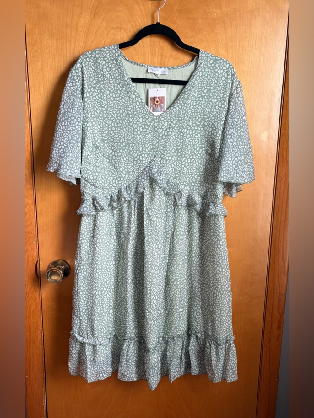 NWT Kirundo Sage Green Ruffle Mini Dress XL | Boho Floral Tiered Dress